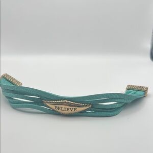 EUC - Barse Leather Teal and Gold Women's Bracelet "Believe"